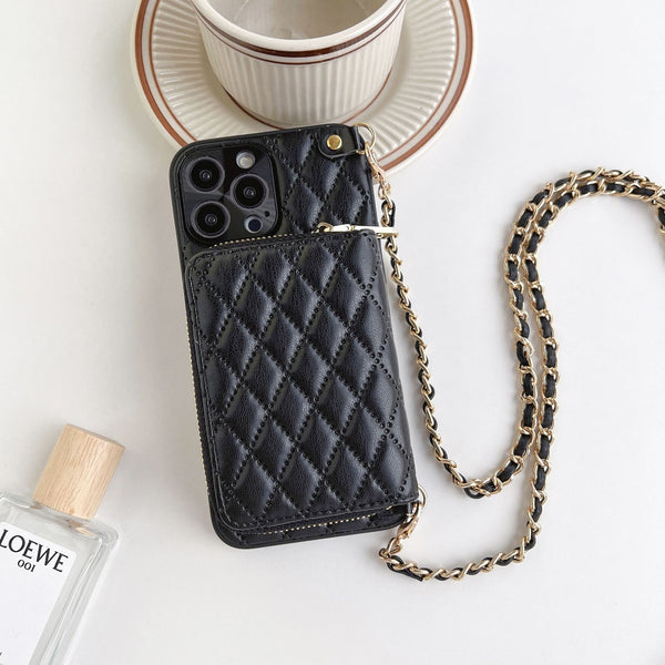 Quilted Crossbody Wallet Case with Chain for iPhone 15 Series