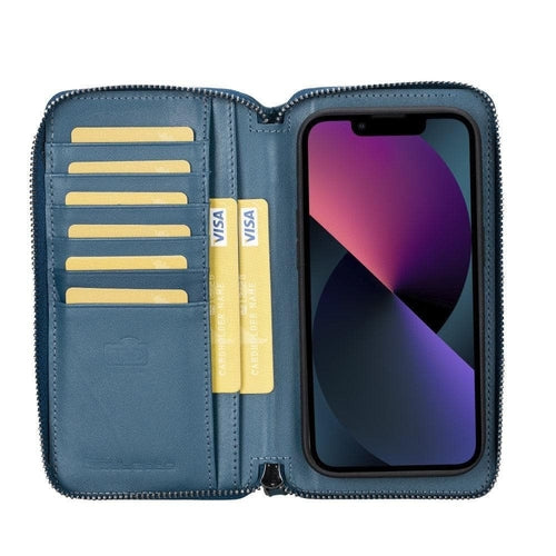 Funda cartera de piel desmontable con cremallera para iPhone 14 - PMW
