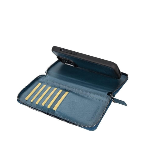 Funda cartera de piel desmontable con cremallera para iPhone 14 - PMW