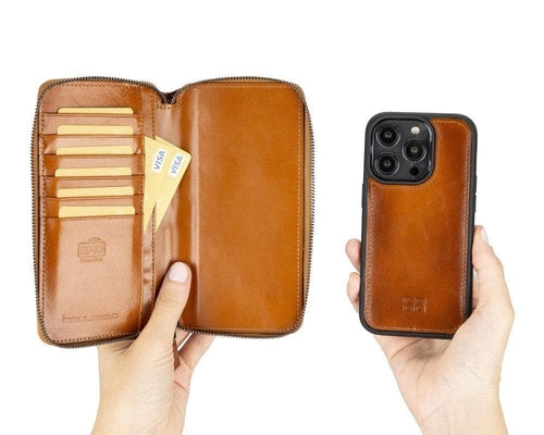 Funda cartera de piel desmontable con cremallera para iPhone 14 - PMW