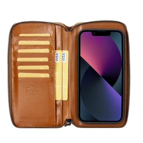 Funda cartera de piel desmontable con cremallera para iPhone 14 - PMW