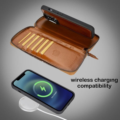 Funda cartera de piel desmontable con cremallera para iPhone 14 - PMW