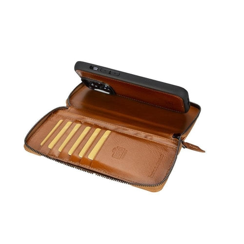 Funda cartera de piel desmontable con cremallera para iPhone 14 - PMW
