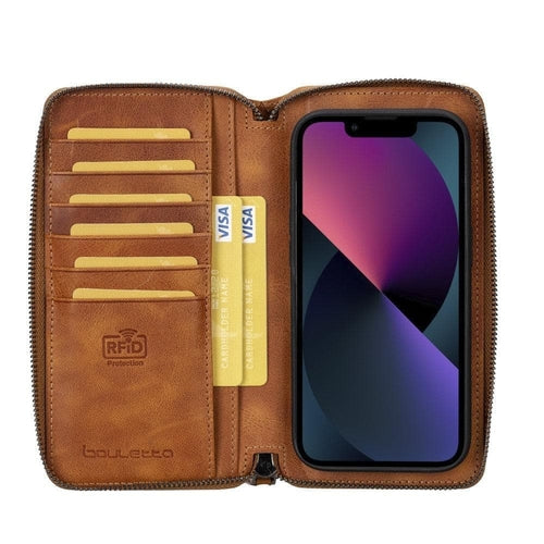 Funda cartera de piel desmontable con cremallera para iPhone 14 - PMW