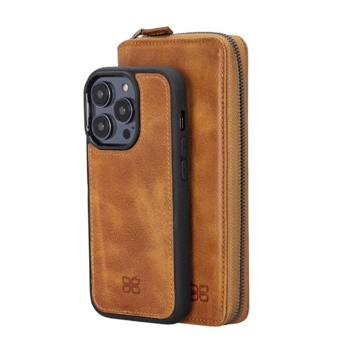 Funda cartera de piel desmontable con cremallera para iPhone 14 - PMW