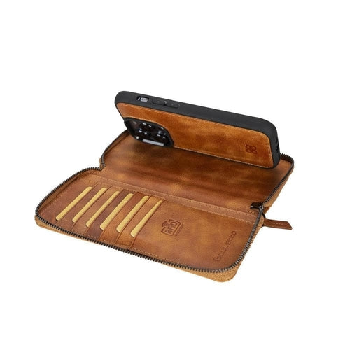 Funda cartera de piel desmontable con cremallera para iPhone 14 - PMW