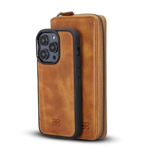 Funda cartera de piel desmontable con cremallera para iPhone 14 - PMW