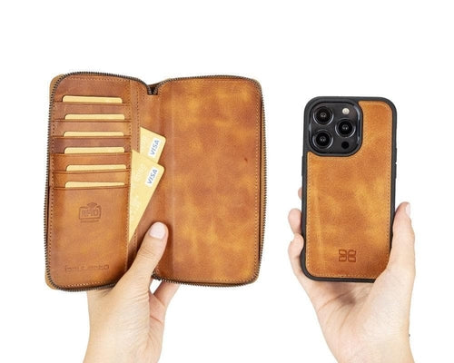 Funda cartera de piel desmontable con cremallera para iPhone 14 - PMW