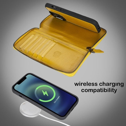 Funda cartera de piel desmontable con cremallera para iPhone 14 - PMW