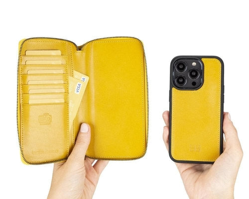 Funda cartera de piel desmontable con cremallera para iPhone 14 - PMW