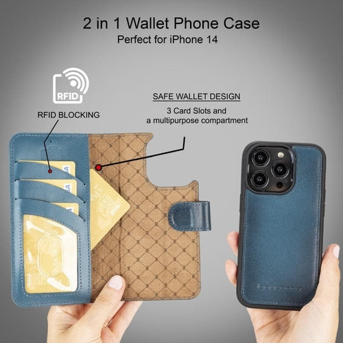 Funda cartera de piel desmontable multicolor para iPhone 14 - MW