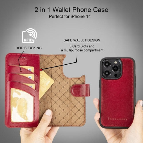 Funda cartera de piel desmontable multicolor para iPhone 14 - MW