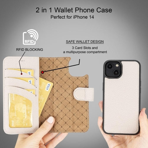 Funda cartera de piel desmontable multicolor para iPhone 14 - MW
