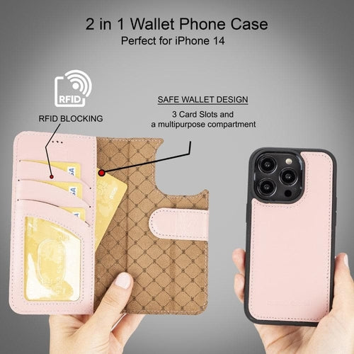 Funda cartera de piel desmontable multicolor para iPhone 14 - MW