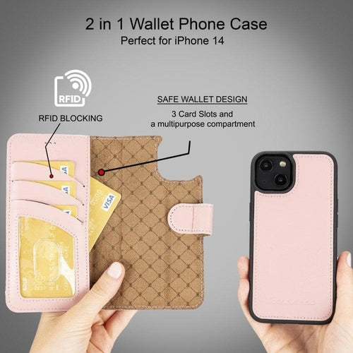 Funda cartera de piel desmontable multicolor para iPhone 14 - MW