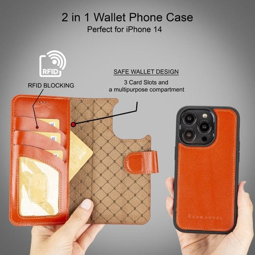 Funda cartera de piel desmontable multicolor para iPhone 14 - MW