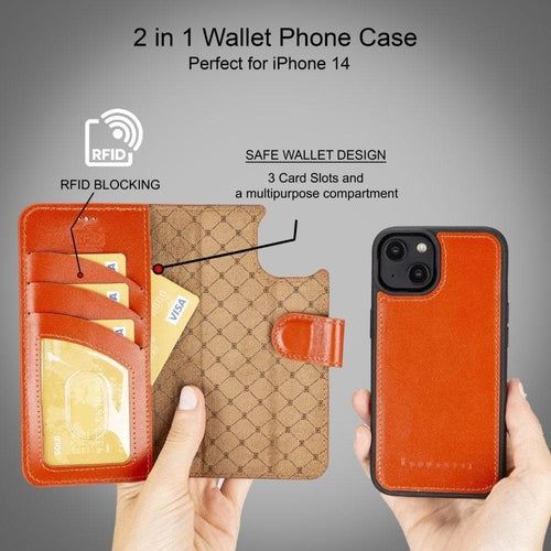 Funda cartera de piel desmontable multicolor para iPhone 14 - MW