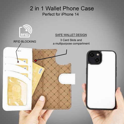 Funda cartera de piel desmontable multicolor para iPhone 14 - MW
